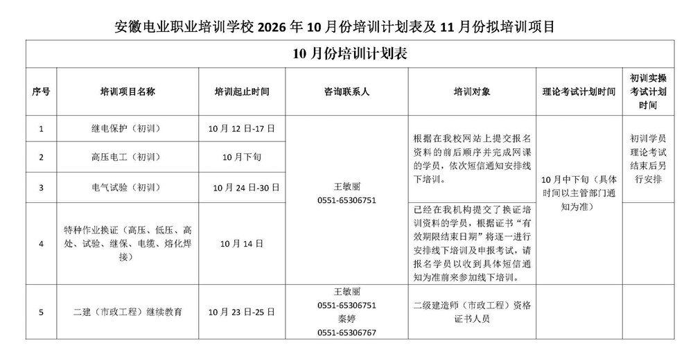 安徽电业职业培训学校10月培训计划表及11月份拟培训项目_页面_1_副本.jpg